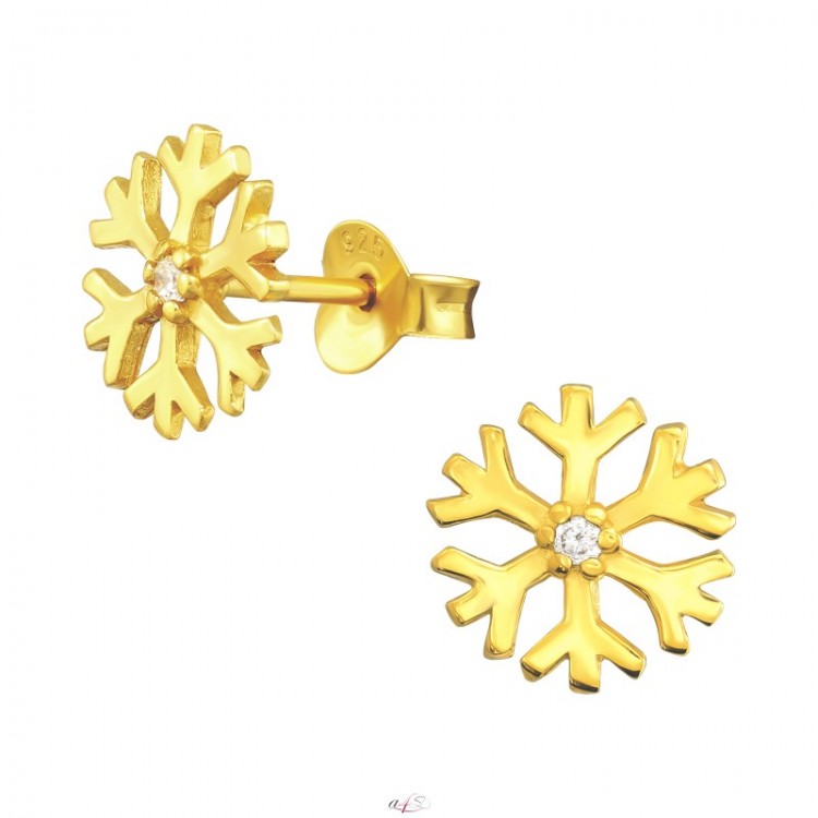All4Silver Náušnice zlaté sněhové vločky - stříbro S3735
