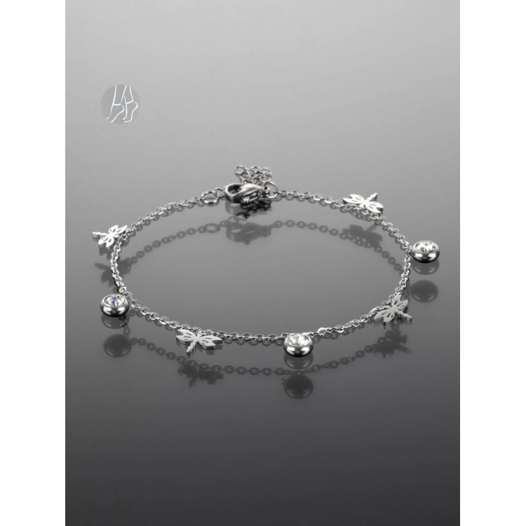 Prosperk Řetízek na nohu z chirurgické oceli s vážkami a zirkony S3887