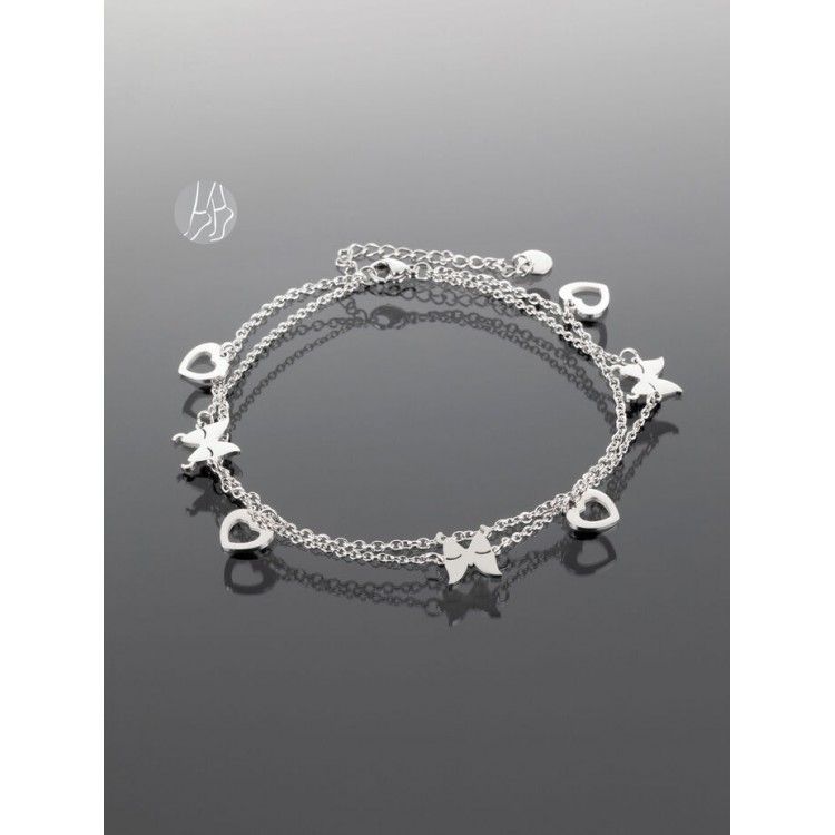 Prosperk Dvojitý řetízek na nohu motýlek a srdce ocelová S3902