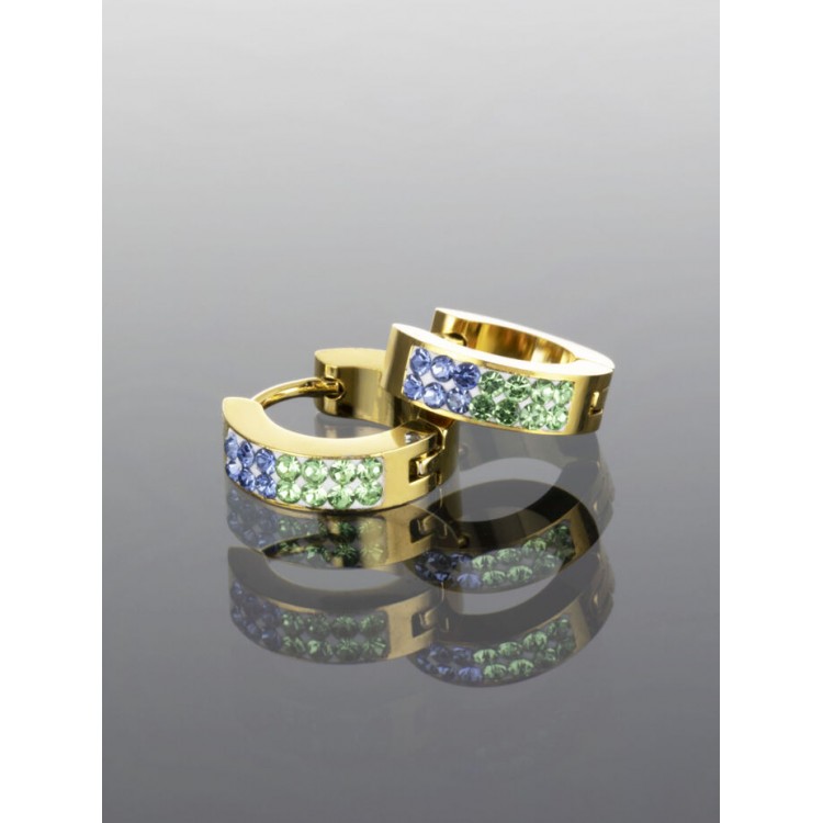 Prosperk Náušnice z oceli kroužky s modrými a zelenými zirkony S3925
