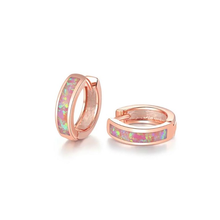 Prosperk Stříbrné náušnice kroužky Opál - rose gold S3937