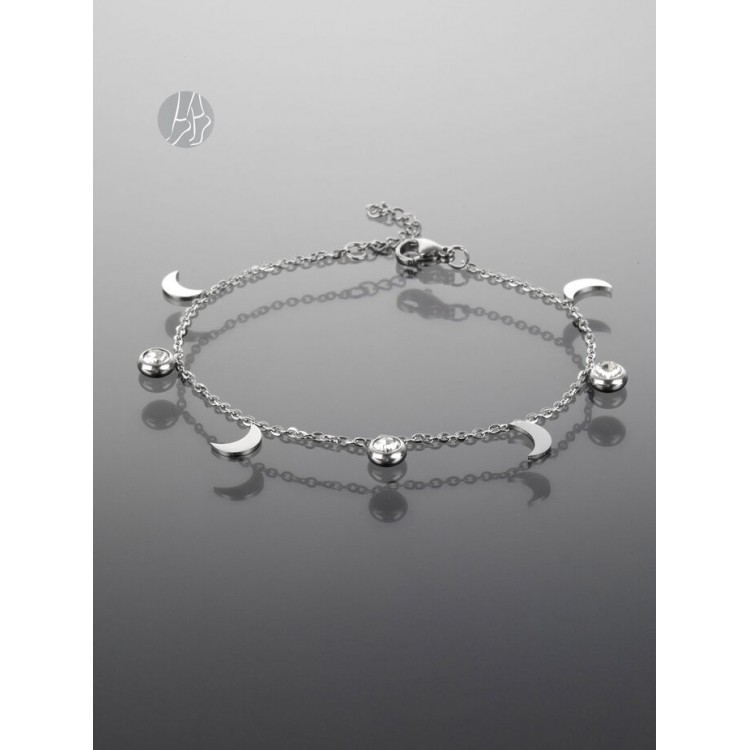 Prosperk Řetízek na nohu z chirurgické oceli s měsíčky a zirkony S3962