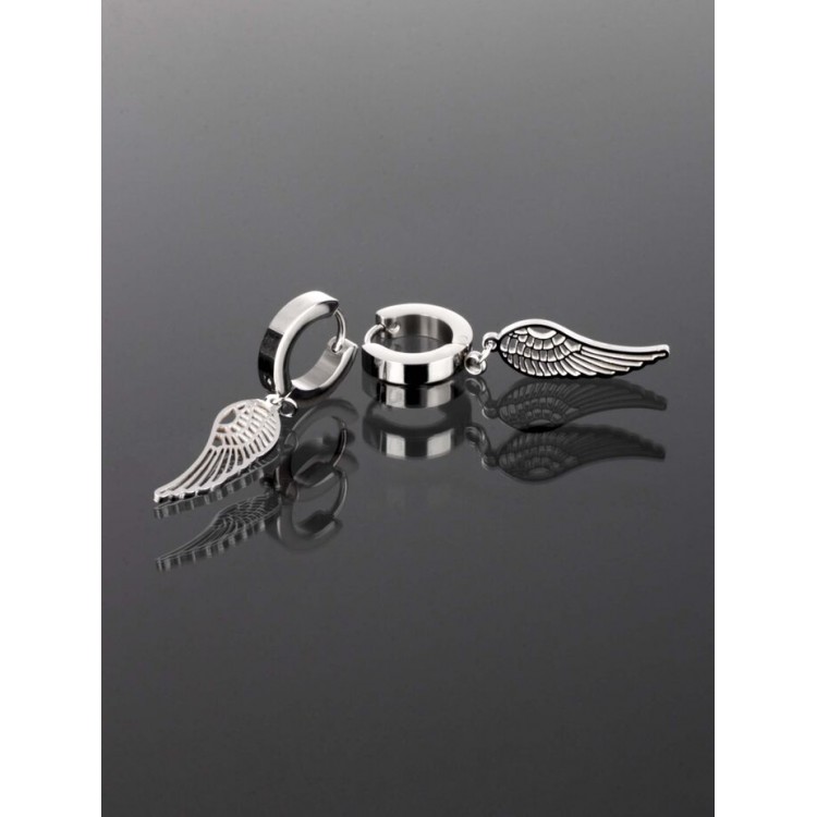 Prosperk Náušnice z oceli kroužky s andělskými křídly stříbrné S4027