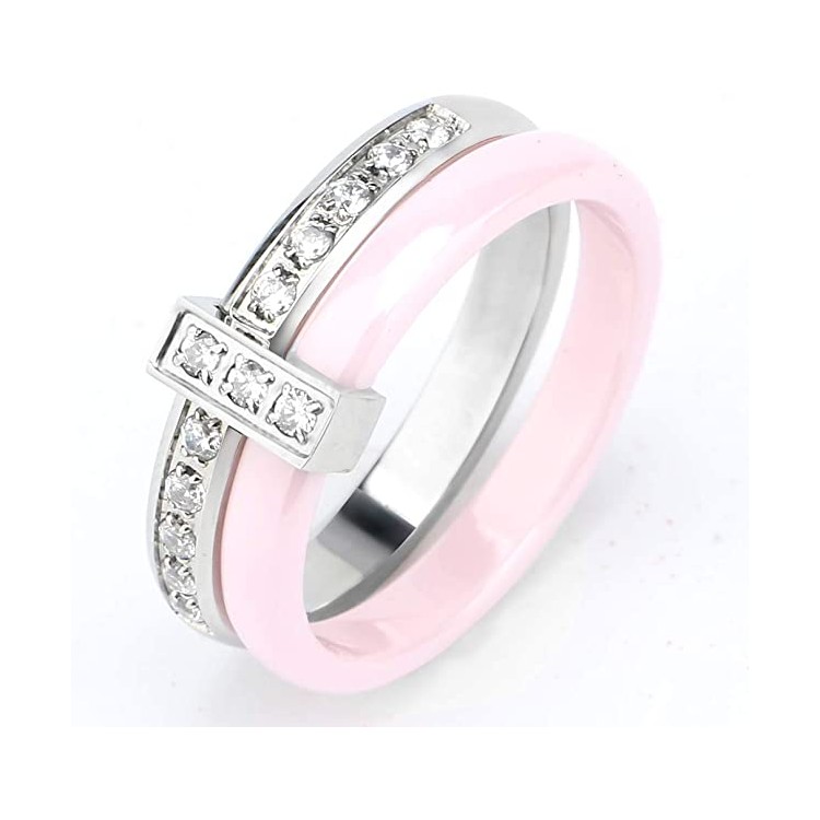 Prosperk Prsten keramický růžový s ocelí a krystalky Velikost prstenů: 8 (EU: 57-58) 24138/8 -