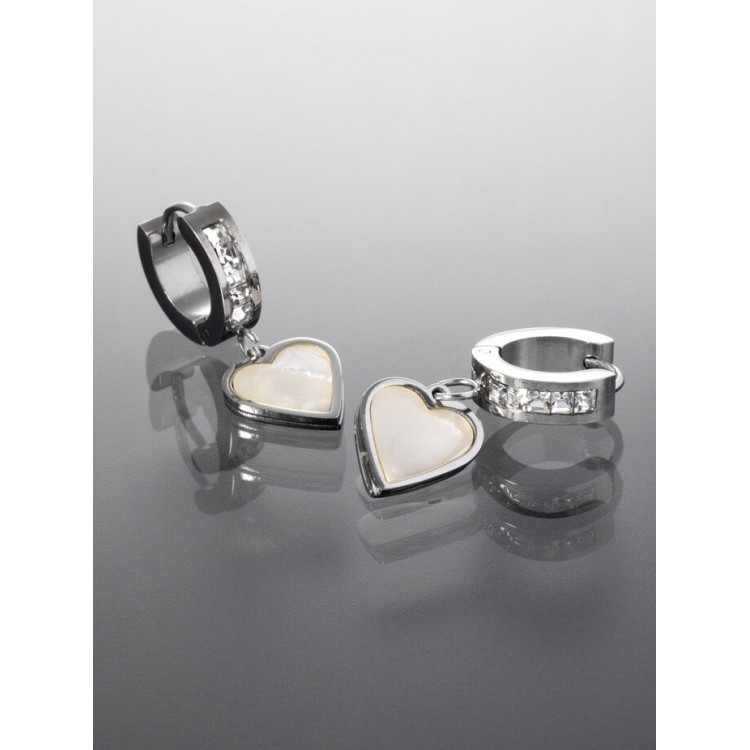 Prosperk Náušnice srdíčka s perletí a krystalky S4162