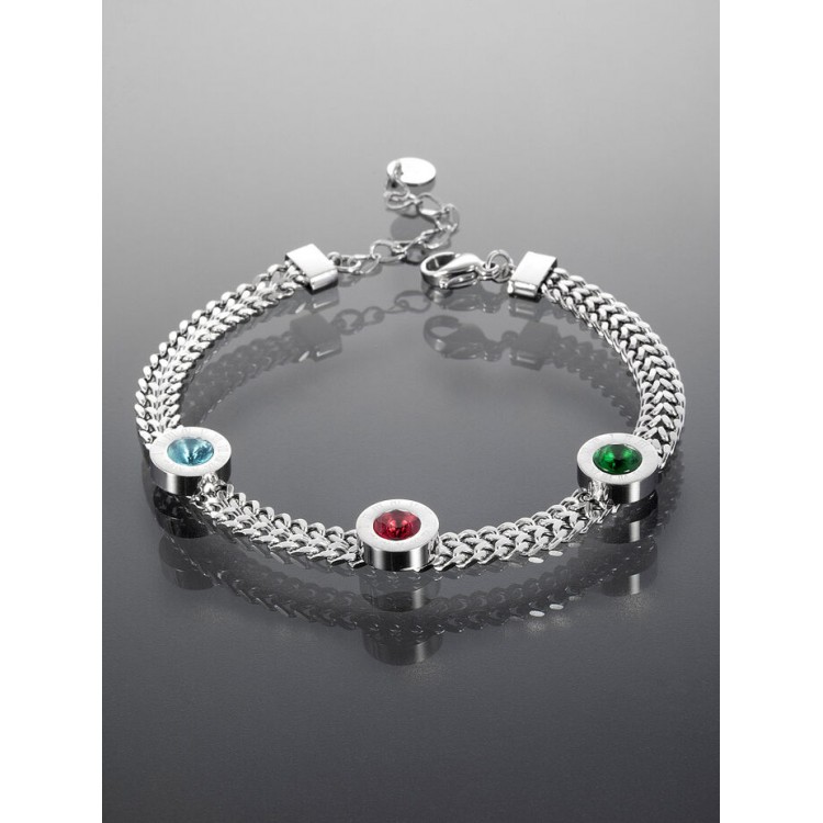 Prosperk Stříbrný náramek z chirurgické oceli s barevnými krystalky S4163