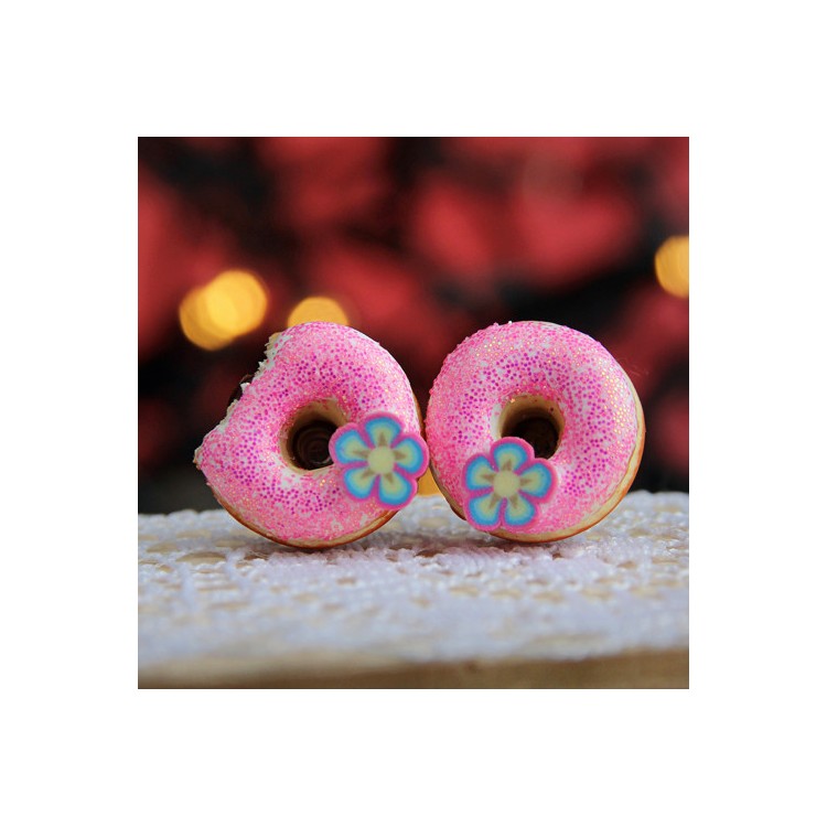 CircusMind Sladké náušnice pecky Fimo - donuty růžové S4169