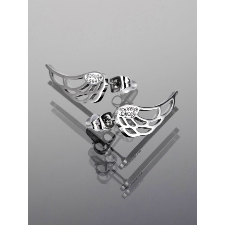 Prosperk Náušnice z oceli křídla se zirkonky S4199