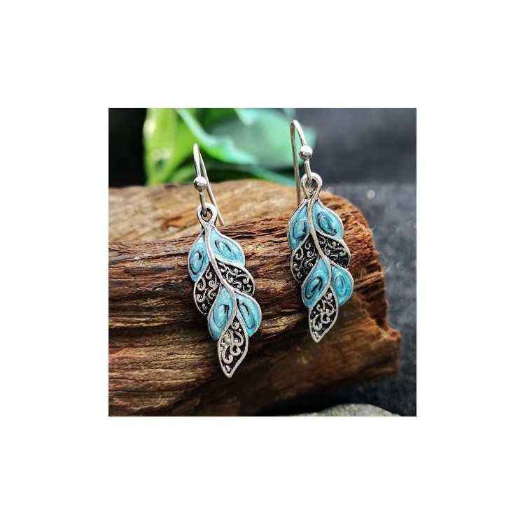 Prosperk Boho náušnice modré listy S6038