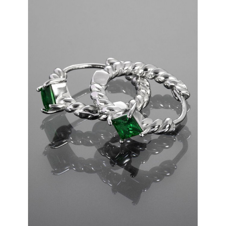 Prosperk Stříbrné kruhové náušnice z chirurgické oceli se zeleným krystalem S4368