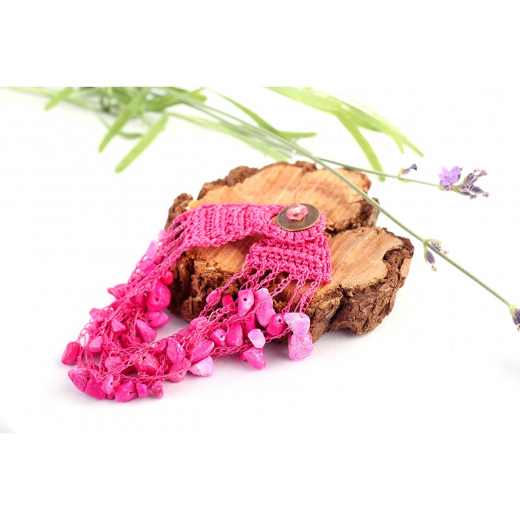 Prosperk Náramek háčkovaný z korálků růžový S4438