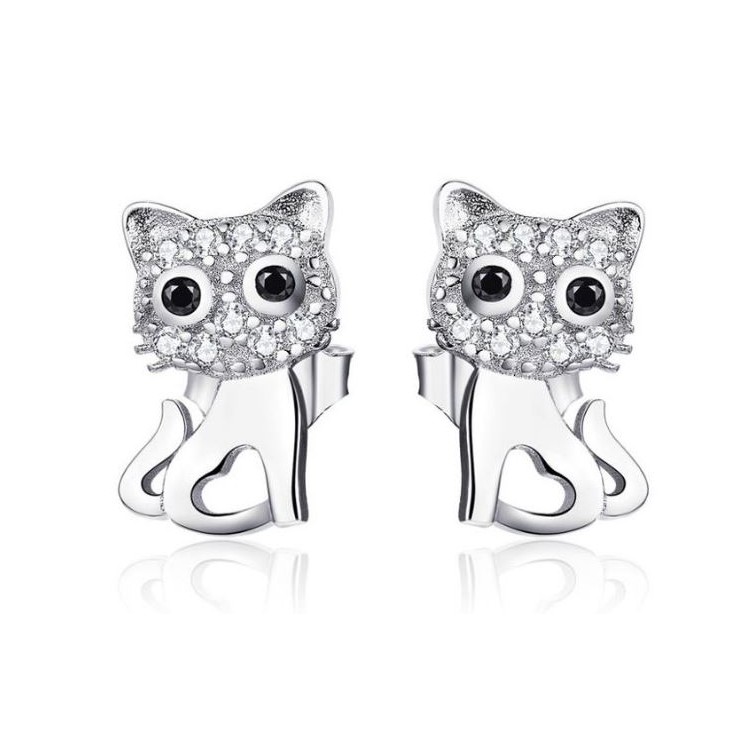 Prosperk Stříbrné náušnice pecky kočičky se zirkony S4484