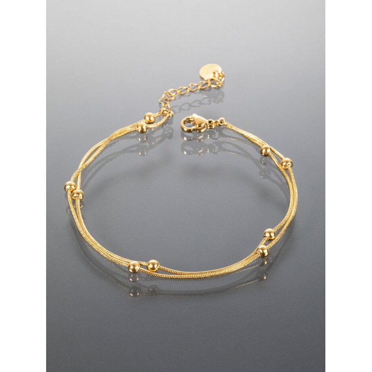 Prosperk Minimalistický náramek z chirurgické oceli zlatý doplněný kuličkami S4573