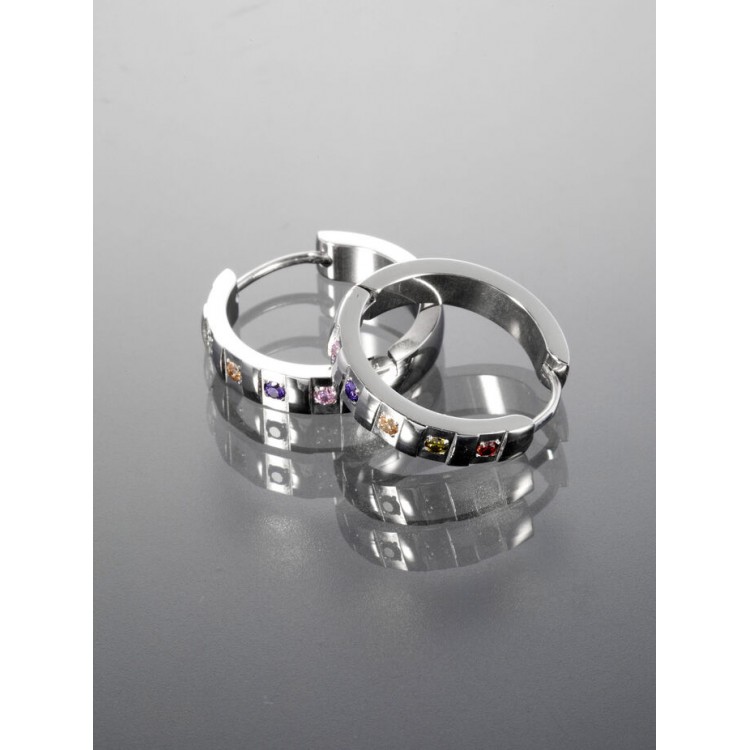 Prosperk Náušnice kruhy s barevnými kamínky S4579