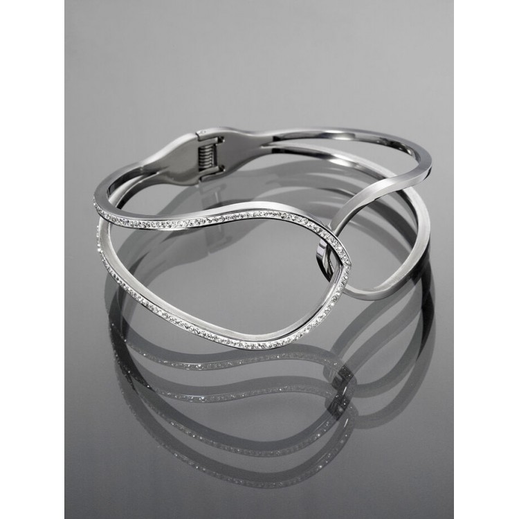 Prosperk Pevný náramek z chirurgické oceli pletenec s krystalky stříbrná S4628