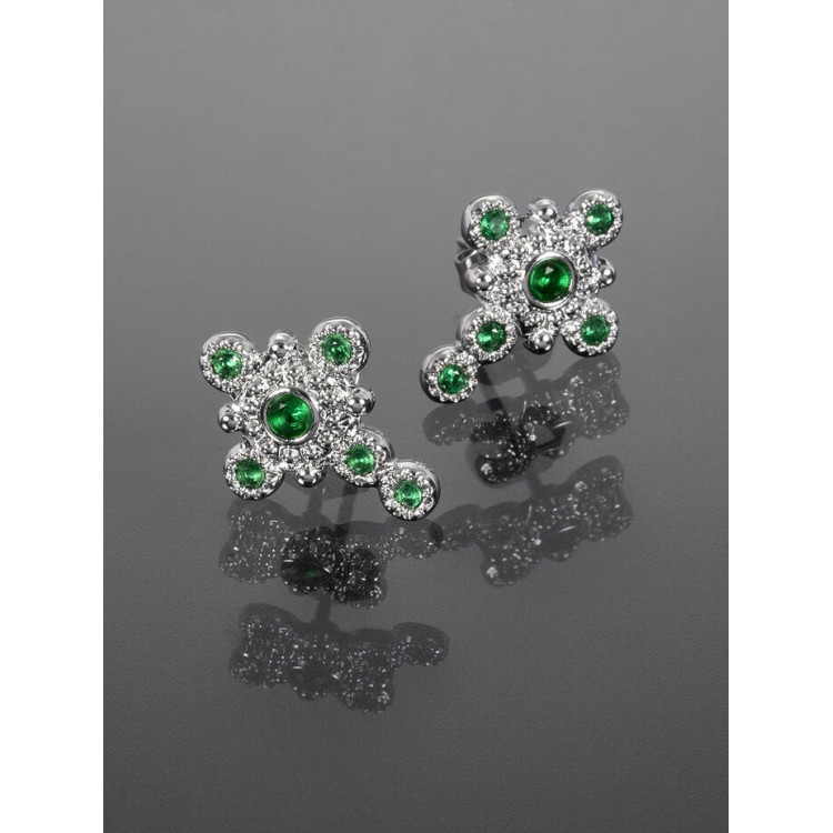 Prosperk Pecičkové náušnice z chirurgické oceli křížek stříbrná/zelená S4742