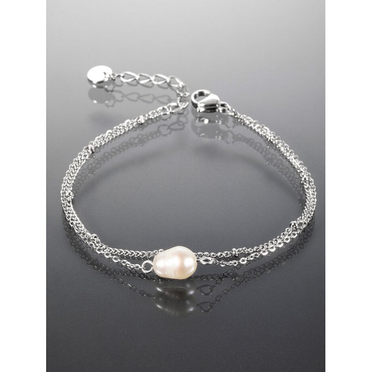 Prosperk Elegantní dvojitý náramek z chirurgické oceli s perlou S4781