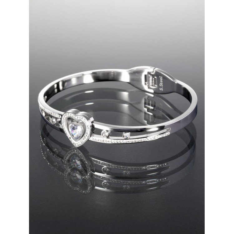 Prosperk Pevný náramek z chirurgické oceli se srdíčkem a čirými krystaly S4825
