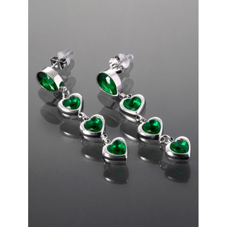 Prosperk Ocelové náušnice se srdíčky v zelené barvě S4830