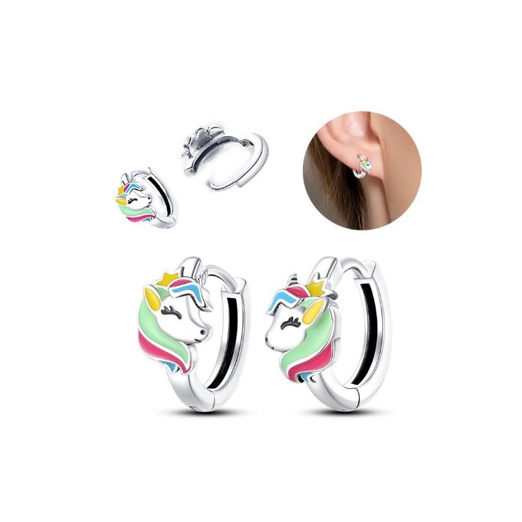 Prosperk Stříbrné náušnice kruhy Jednorožec S4838