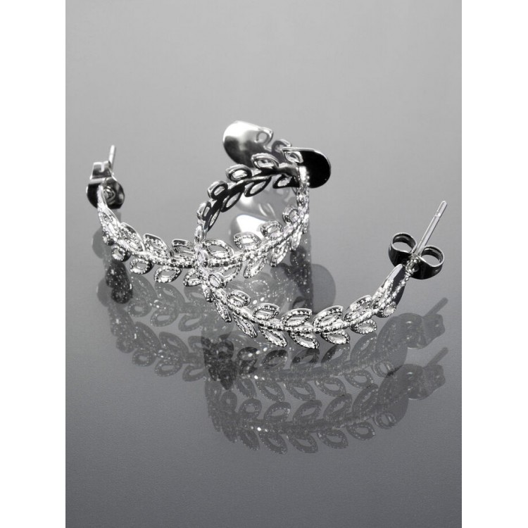 Prosperk Náušnice půlkruh z lístků - chirurgická ocel, stříbrná S4920