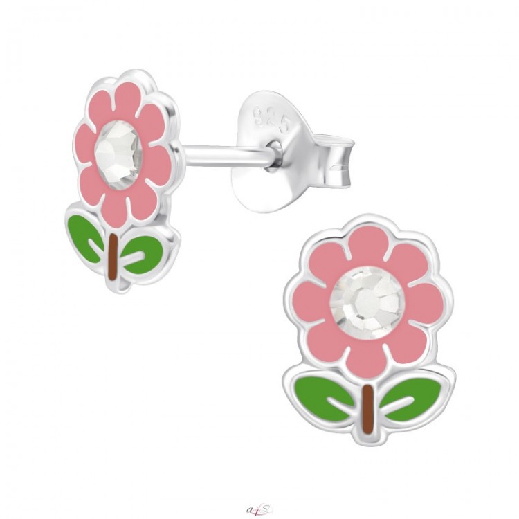 Prosperk Náušnice stříbrno - růžové kytičky S4968