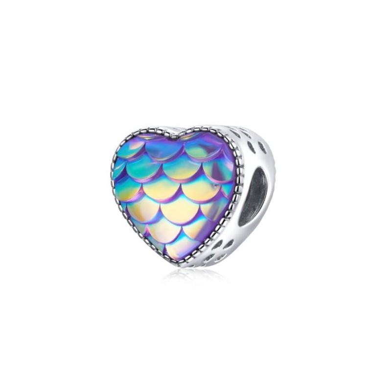 Prosperk Korálek stříbrný na náramek modré duhové srdce S5006