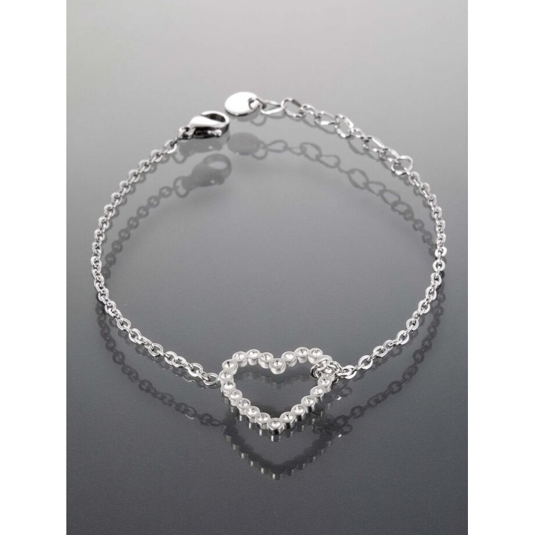 Prosperk Řetízkový náramek z chirurgické oceli se srdíčkem s kamínky S5046