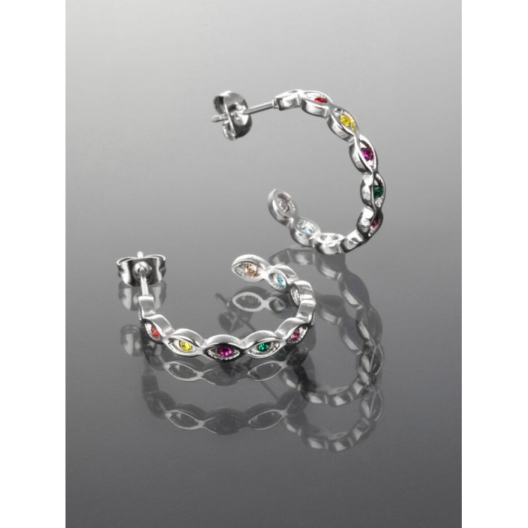 Prosperk Náušnice kroužky s barevnými kamínky ve tvaru slziček S5067