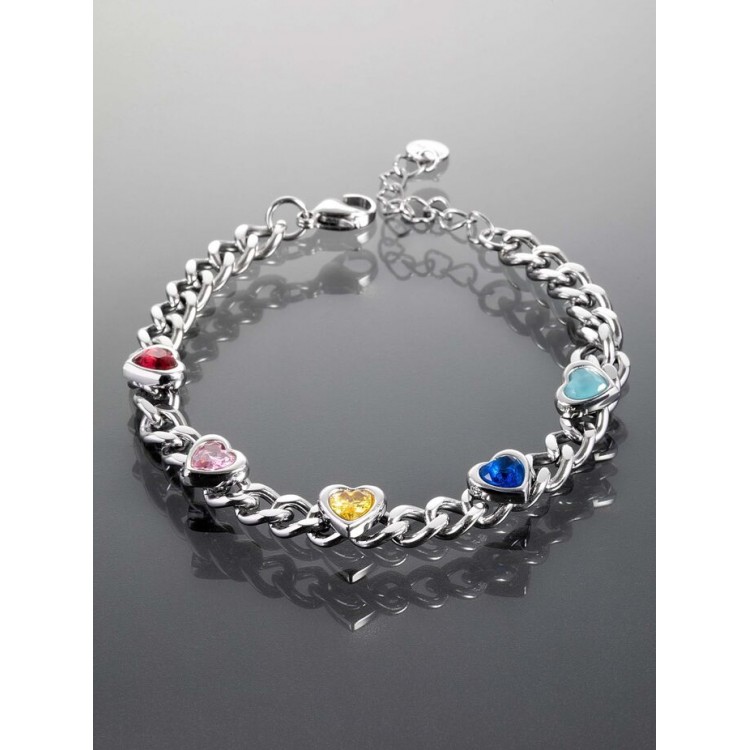 Prosperk Masivní řetízkový náramek z chirurgické oceli s barevnými srdíčky S5077