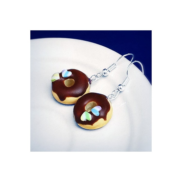 CircusMind Sladké náušnice Fimo - donuty se srdíčky S5079