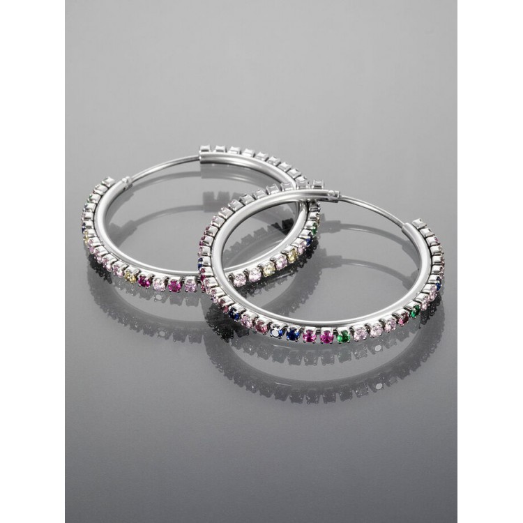 Prosperk Náušnice barevné kruhy z chirurgické oceli stříbrná S5169
