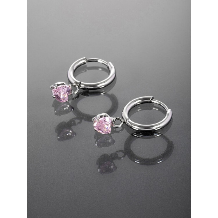 Prosperk Náušnice kroužky s růžovým zirkonem srdíčko S5297