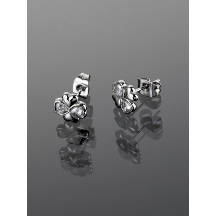 Prosperk Náušnice ocelové čtyřlístky s kamínky S5317