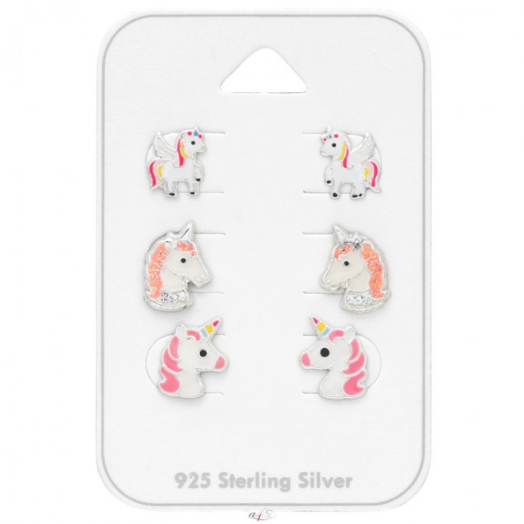 All4Silver Náušnice dětské jednorožci - 3 páry S5374
