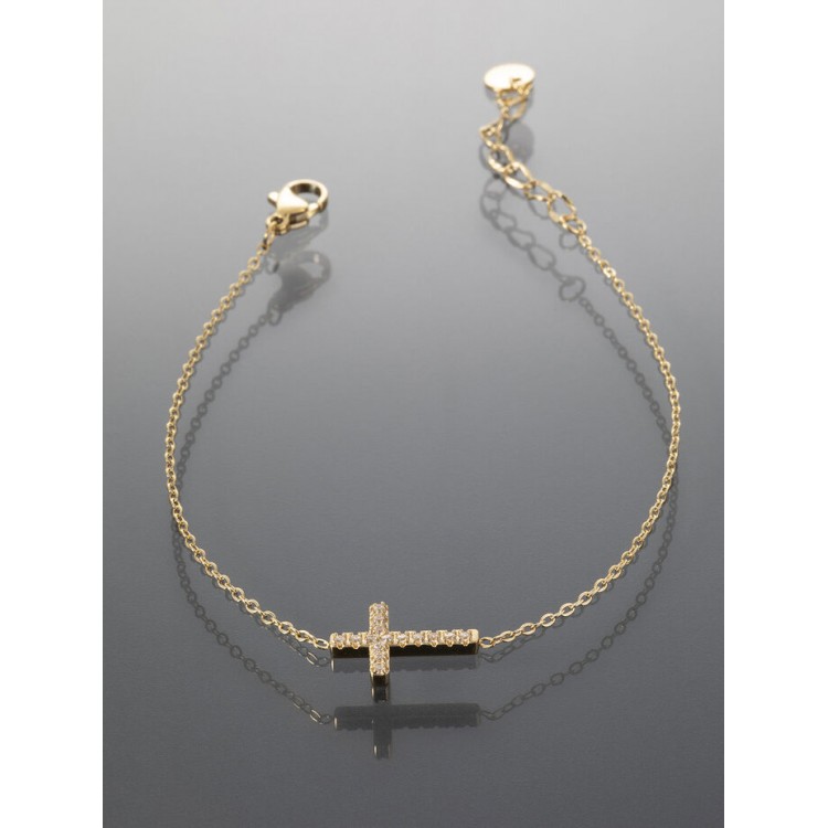 Prosperk Zlatý náramek z chirurgické oceli s křížkem a kamínky S5404