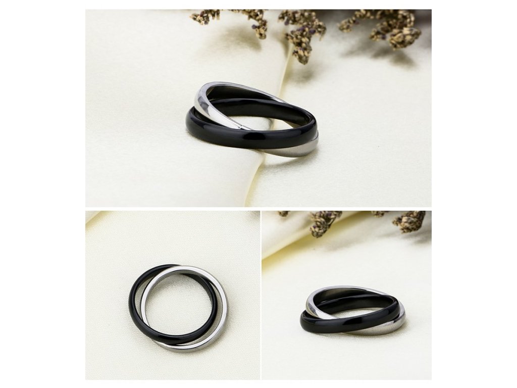 Prosperk Prstýnek černá keramika s ocelí double Velikost prstenů: 6 (EU: 51-53) 28335/6