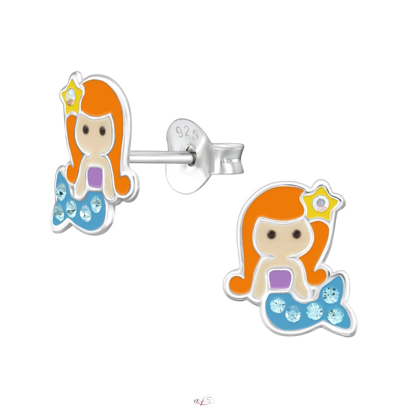 All4Silver Náušnice pecičky dětské Mořská víla