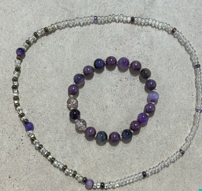Designlink Set náhrdelník a náramek z korálků fialový