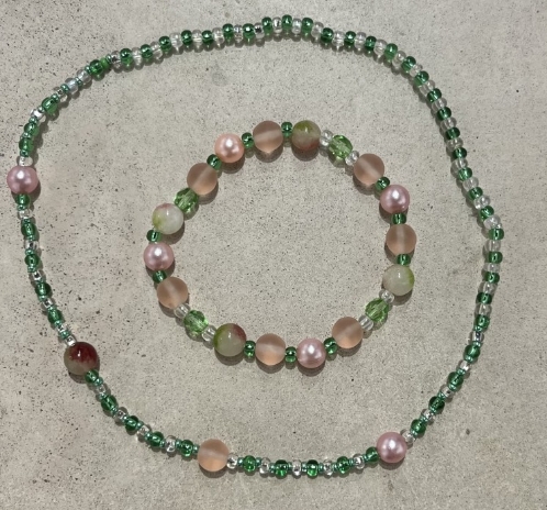 Designlink Set náhrdelník a náramek z korálků zeleno-růžový
