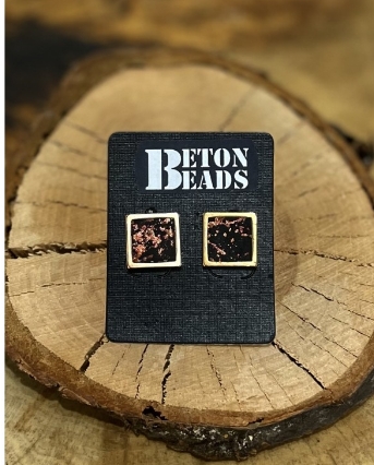 Náušnice hranaté rosegold černý beton - Betonbeads