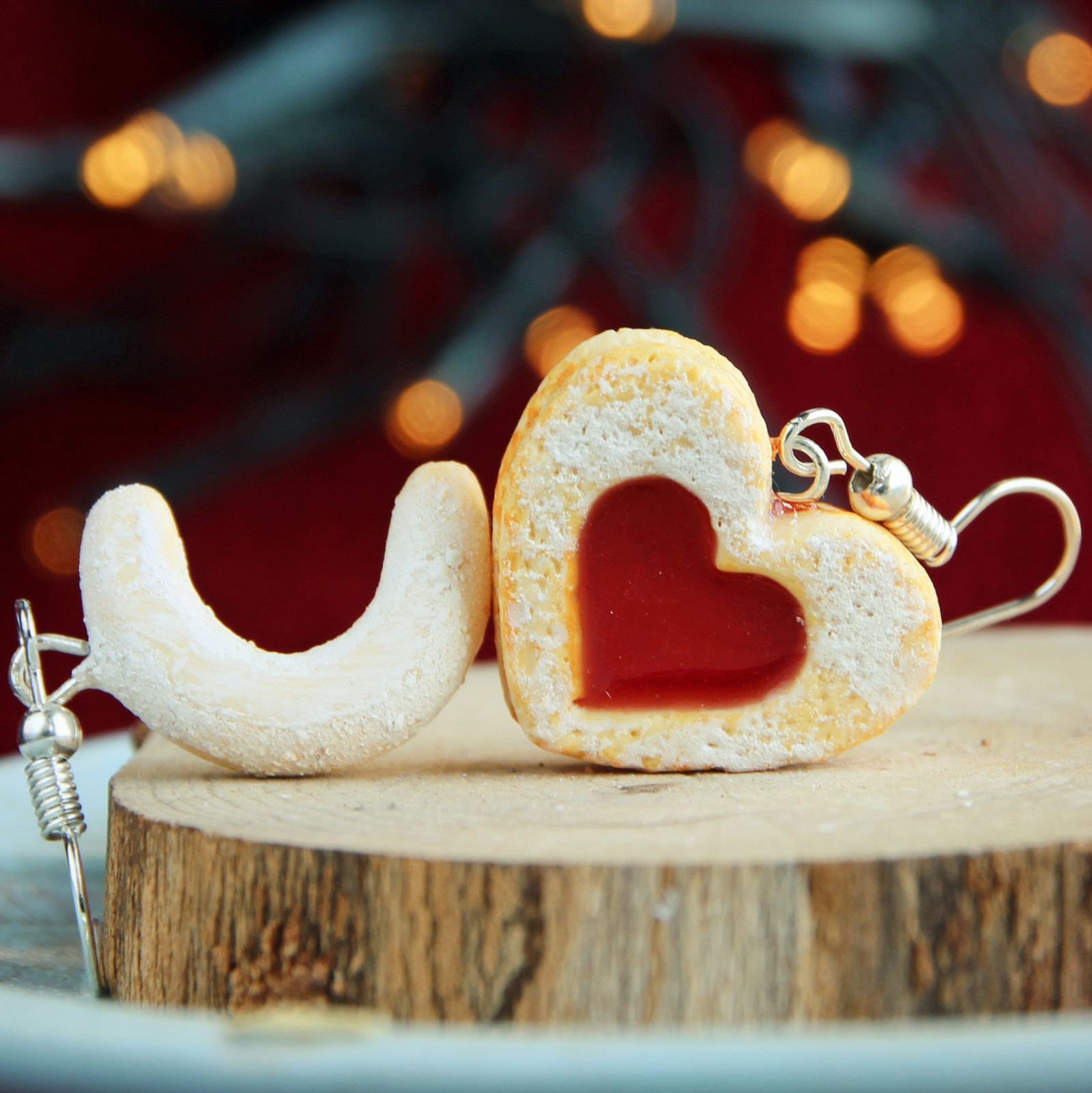 CircusMind Náušnice linecká srdíčka a rohlíček