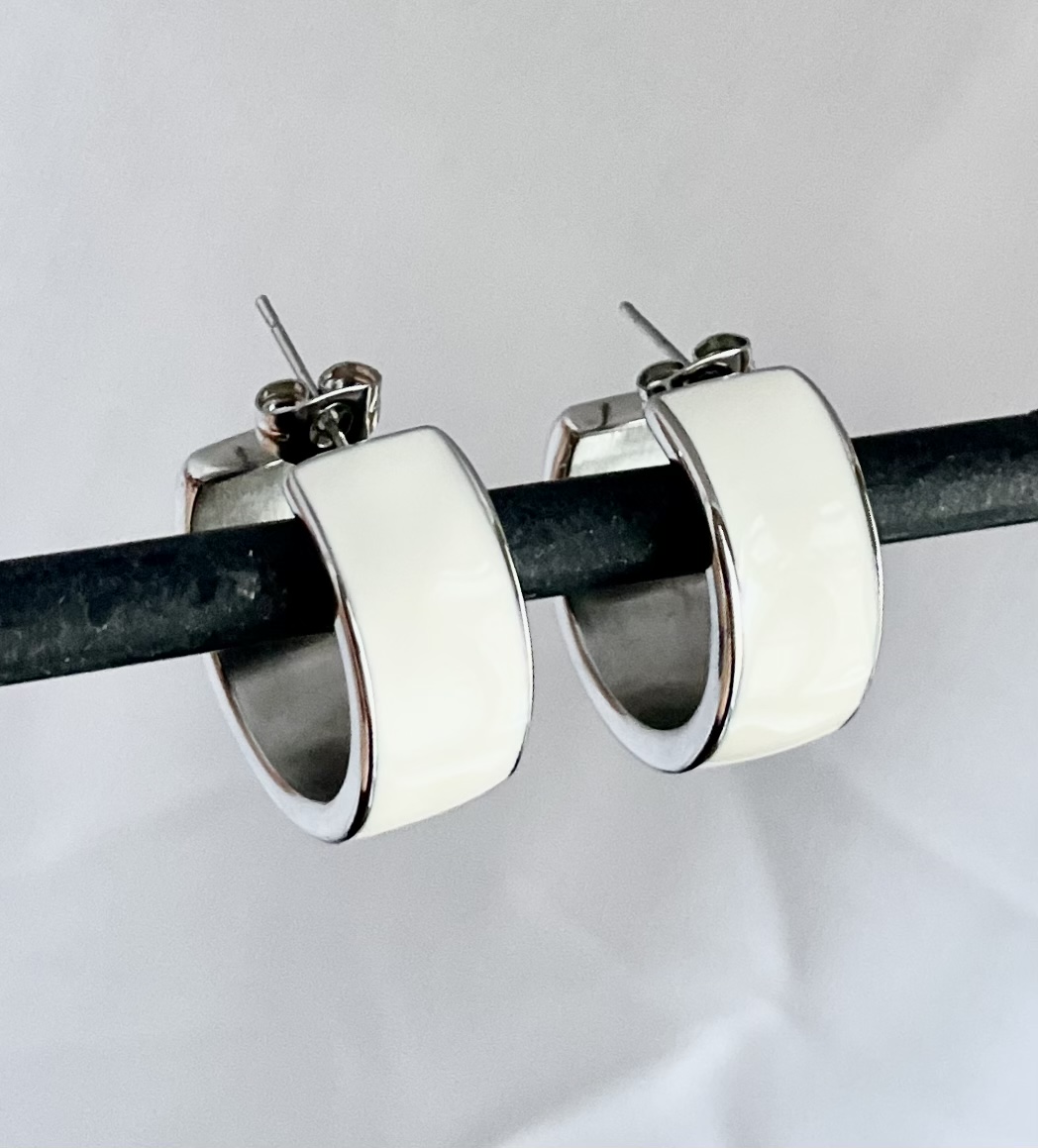 Prosperk Náušnice ocelové bílé kruhy