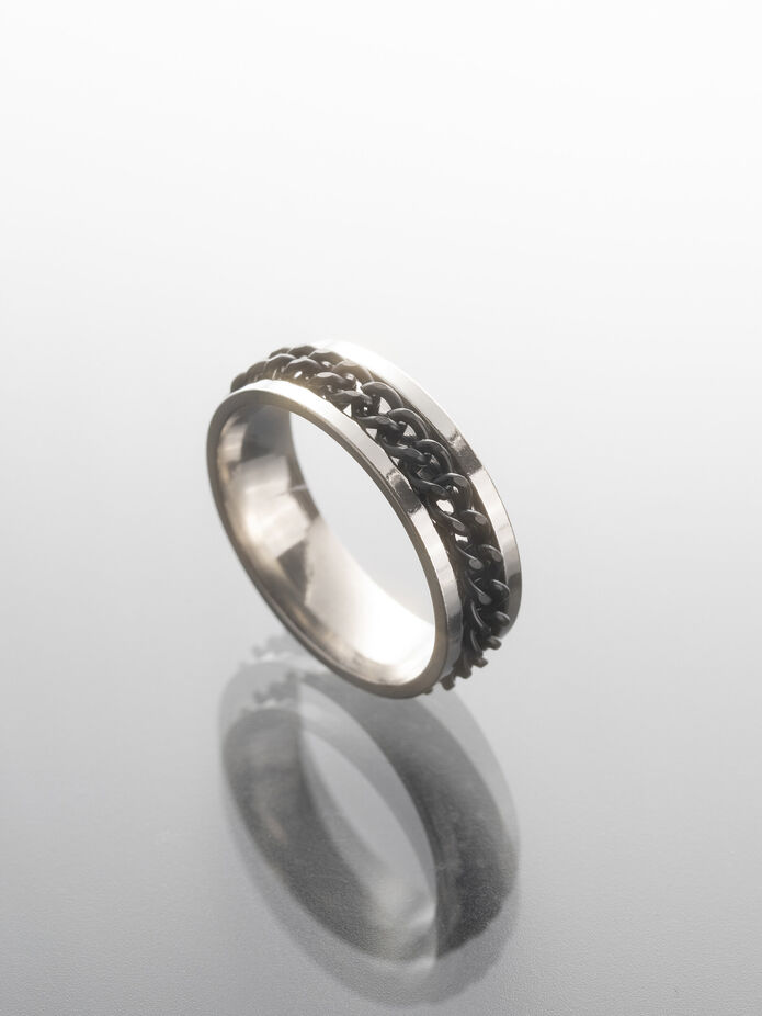 Prosperk Pánský ocelový prsten s černým řetízkem Velikost prstenů: 8 (EU: 57-58)