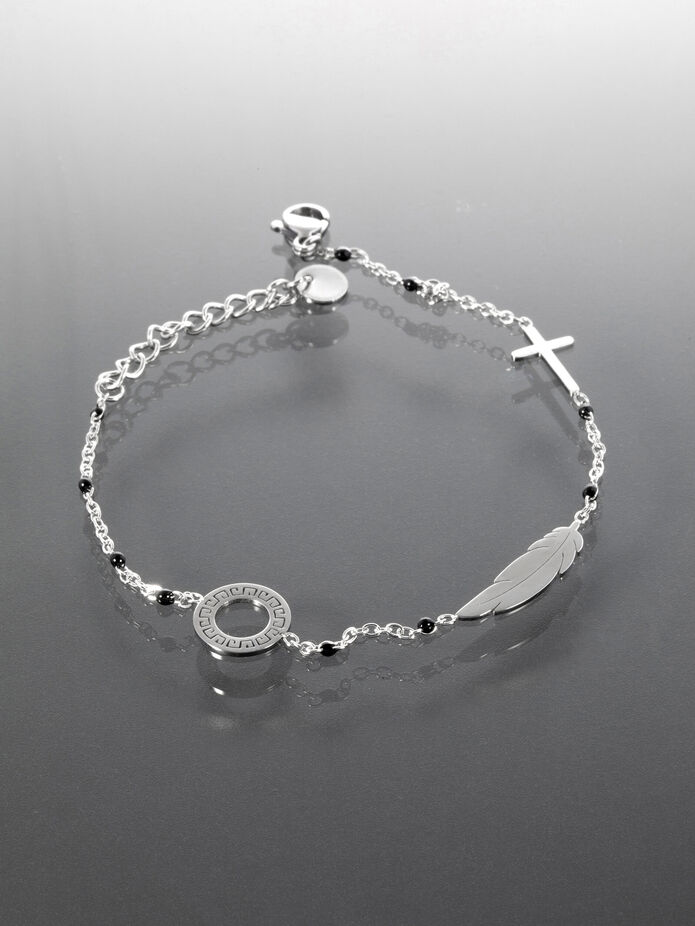 Prosperk Náramek z oceli s křížkem a pírkem