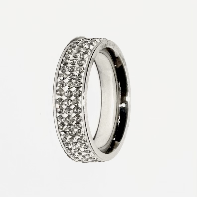 Prosperk Prstýnek z oceli se třemi řady zirkonků Velikost prstenů: 9 (EU: 59-61)