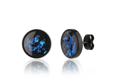 Náušnice s modrou metalickou fólií - BetonBeads