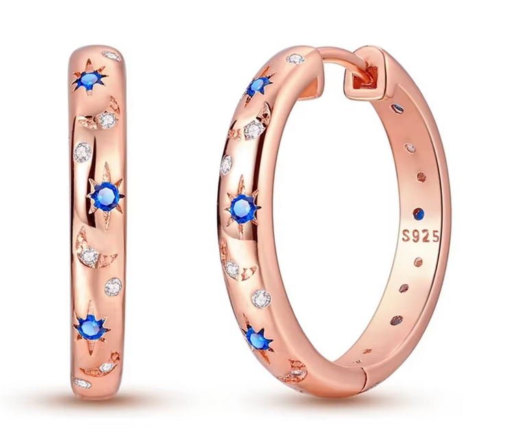 Prosperk Stříbrné náušnice kruhy noční obloha rose gold S3529