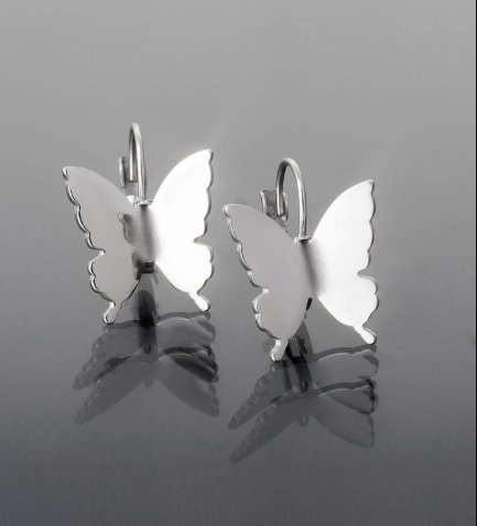 Prosperk Romantické náušnice z leštěné chirurgické oceli, motýli stříbrná