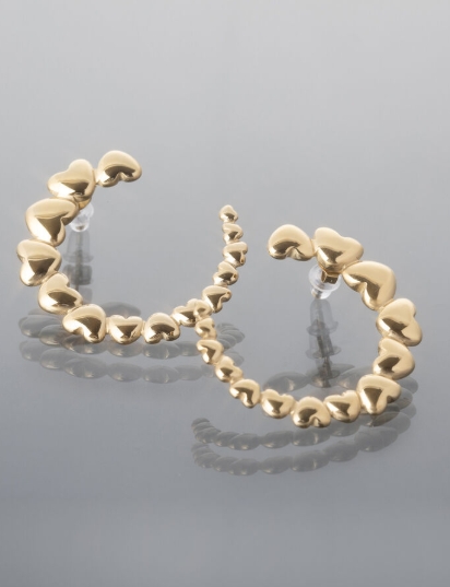 Prosperk Elegantní náušnice z leštěné chirurgické oceli, řada srdíček, zlatá, nebo stříbrná barva